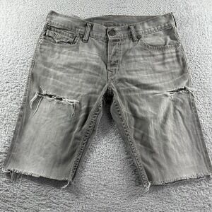 VINTAGE True Religion Jorts Mens 36 Gray Distress Streetwear Raw Hem Made in USA